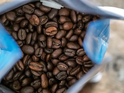a bag of coffee beans