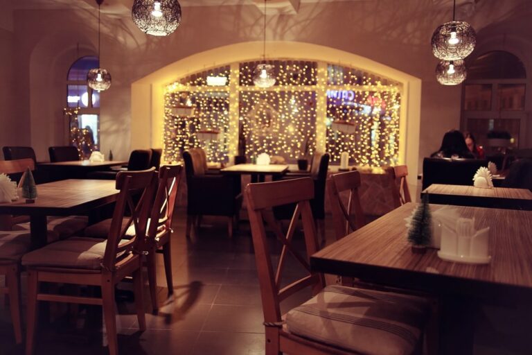 Wooden furniture in a coffee shop.
