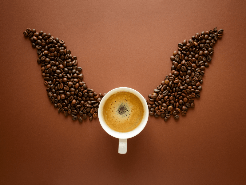 Coffee beans and espresso.