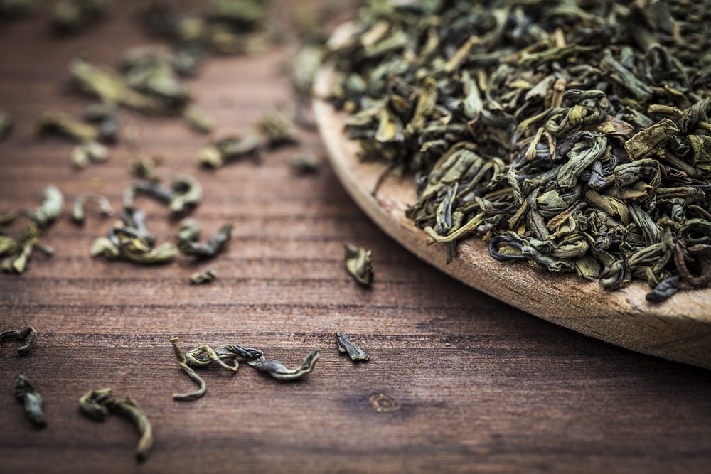 Green tea leaves
