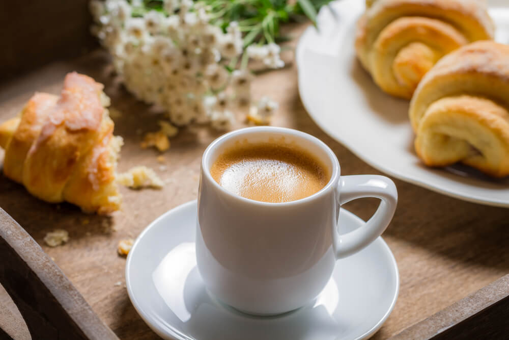 How does coffee affect blood test - hot coffee and croissant for breakfast