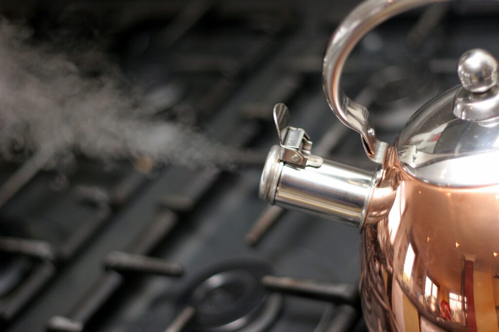 boiling water in a kettle