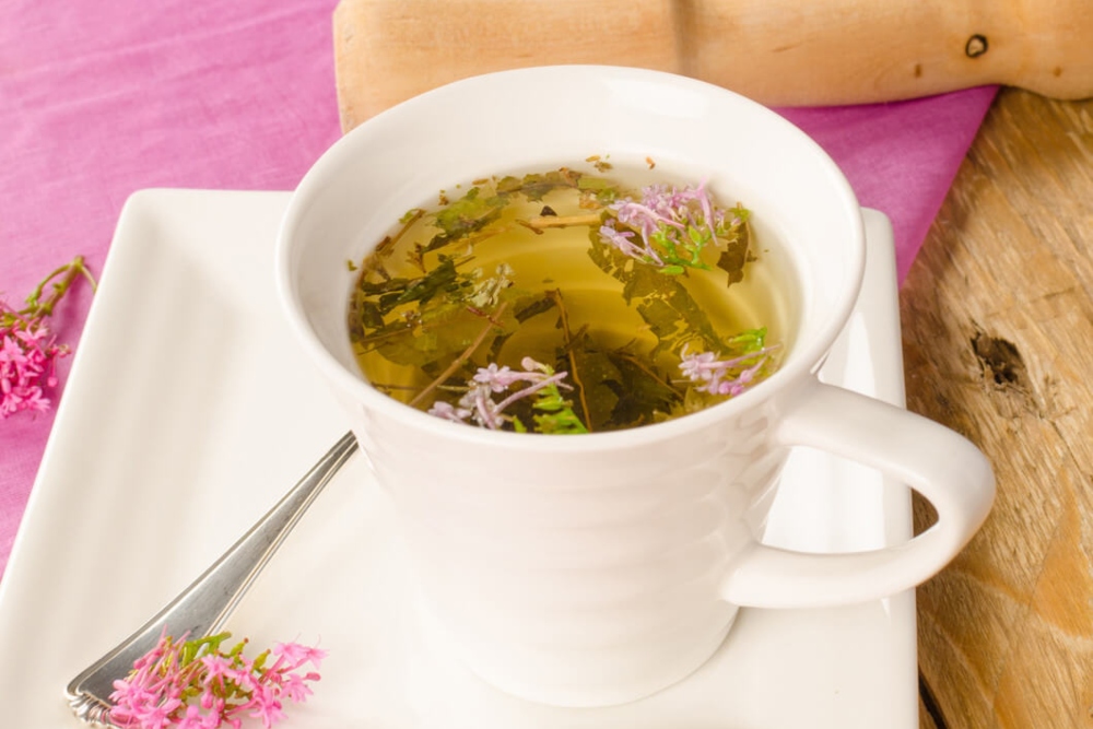 valerian root tea in a white mug