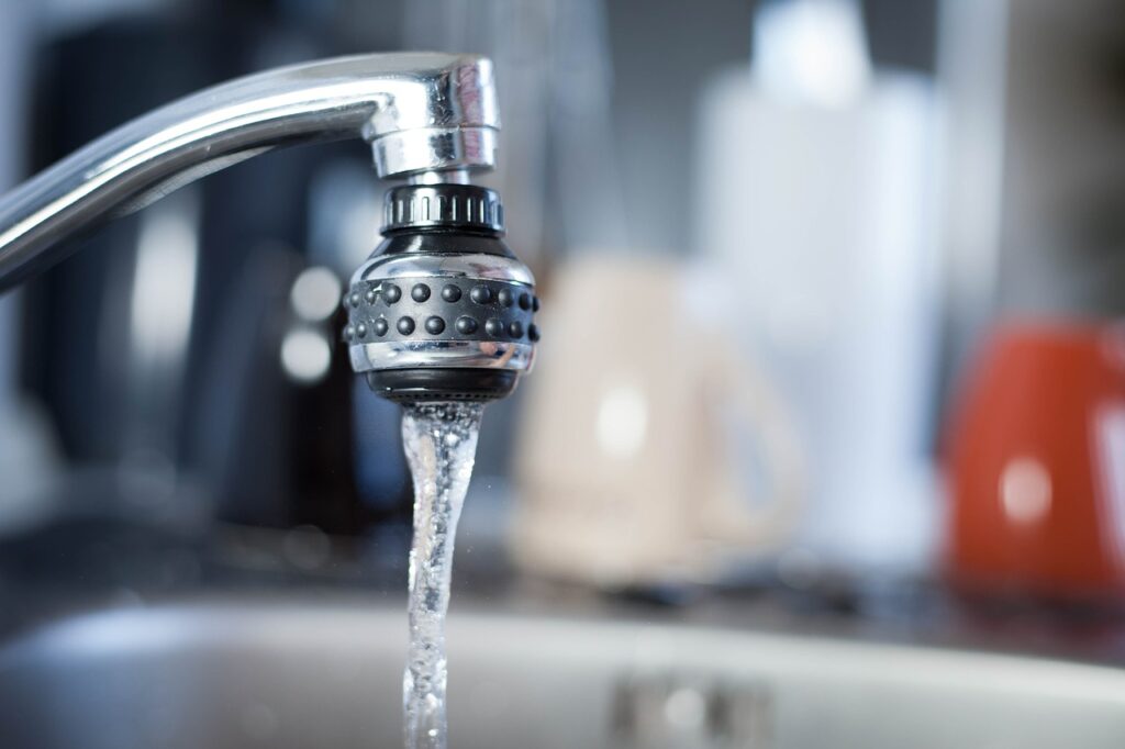 Running water in an open faucet