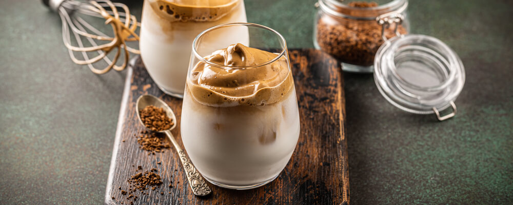 dalgona coffee in a glass cup
