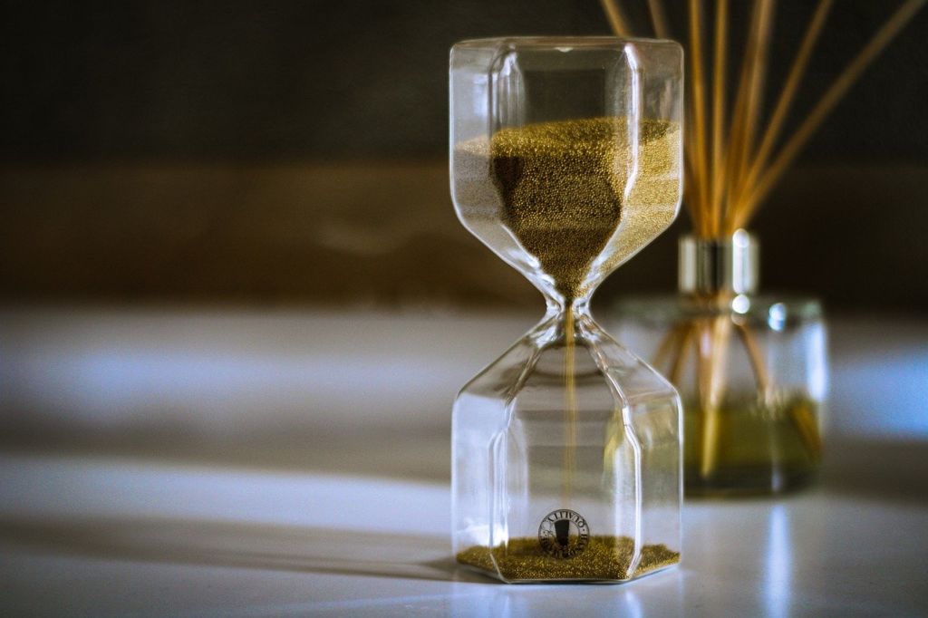 an hourglass on a table top
