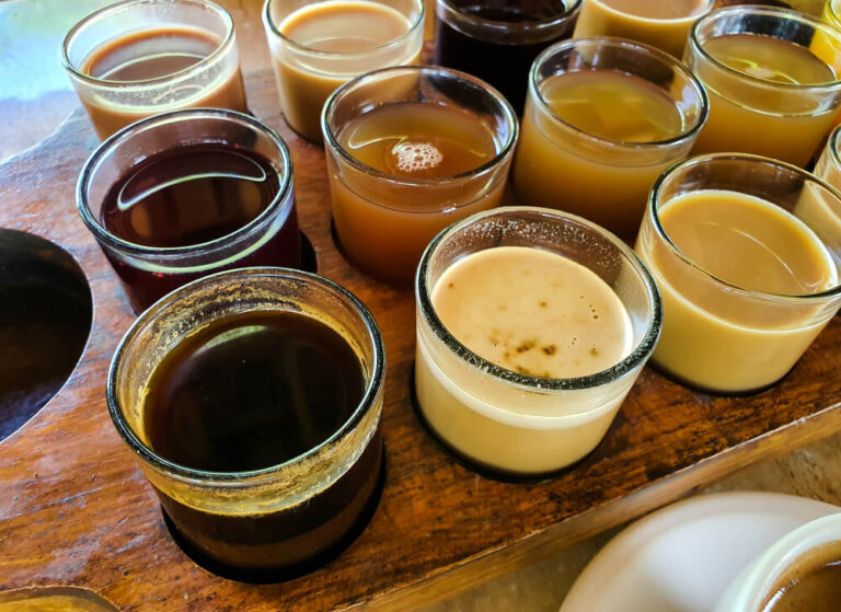 Different Balinese coffee served in small glasses