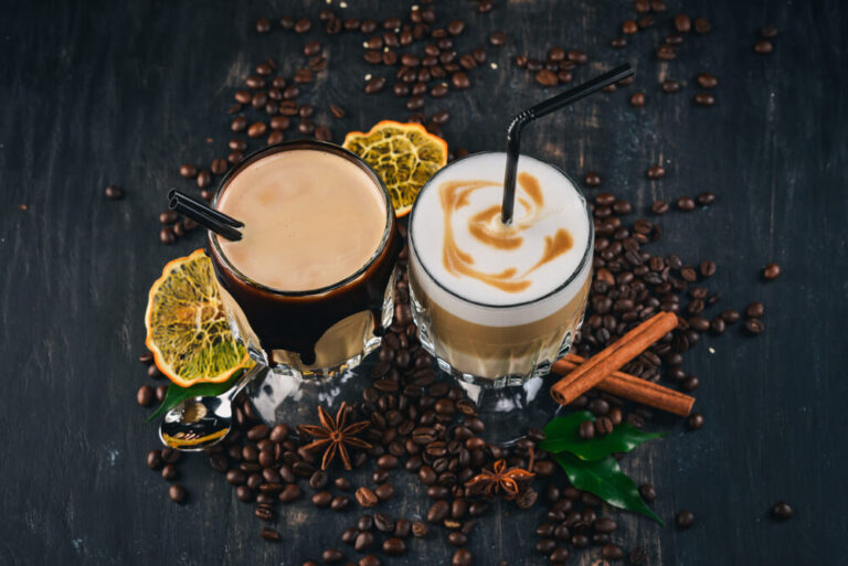 a cup of mocha and a white mocha