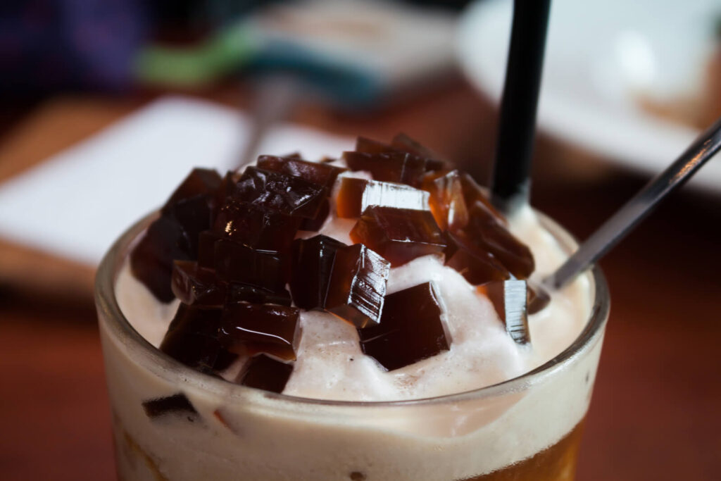 Iced coffee with jelly toppings