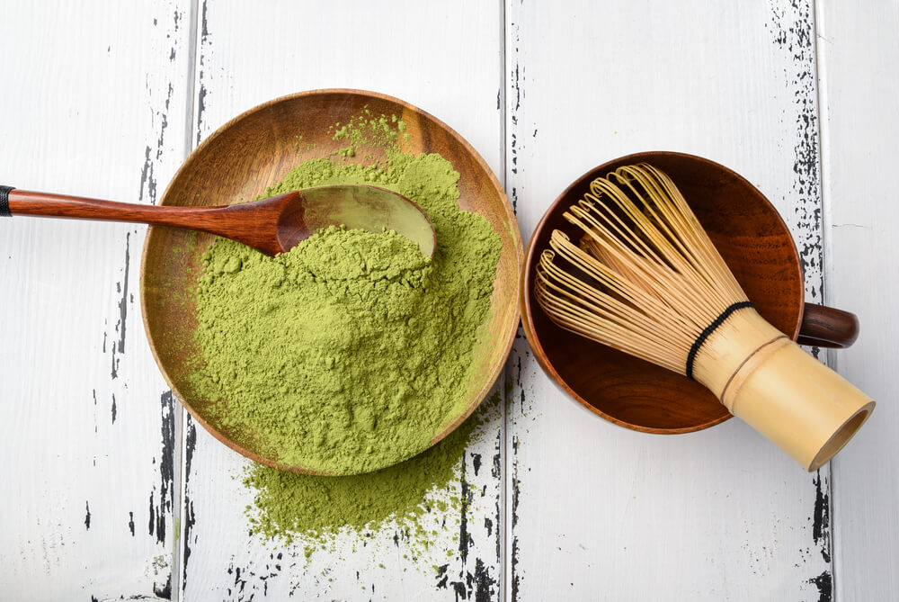 Matcha powder on a bowl