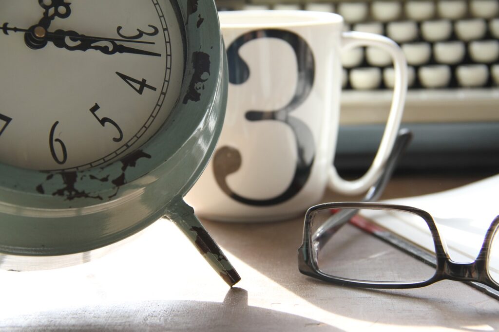 blue clock in a desk