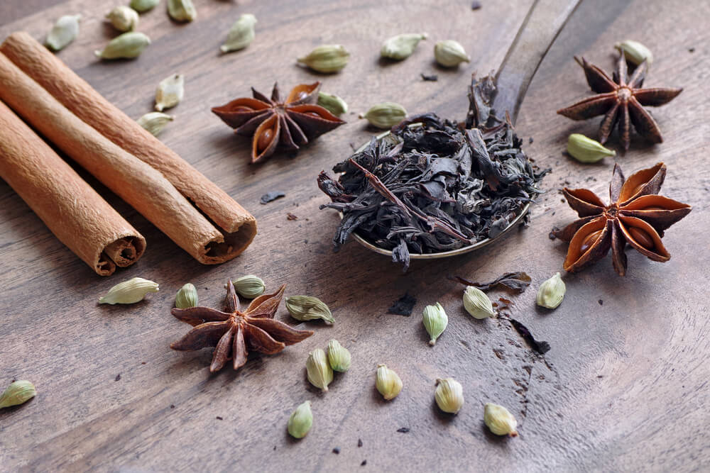 Ingredients for making spicy Indian Masala tea