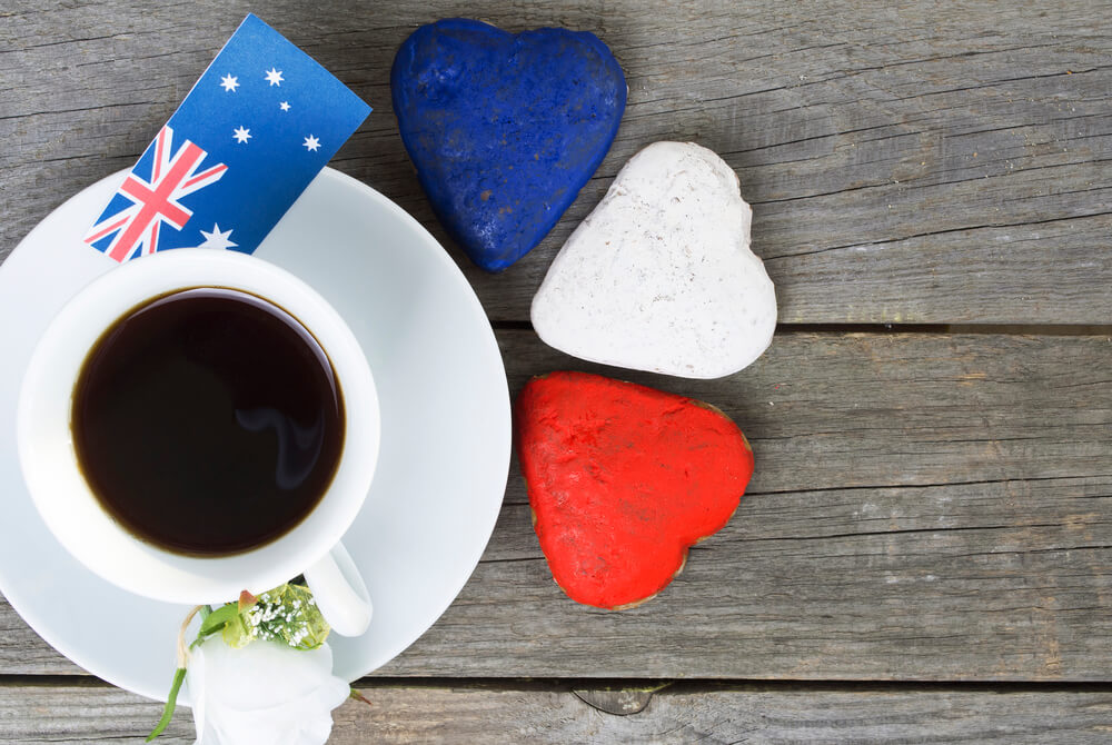 Heart shaped cookies red, white, blue representing Australia