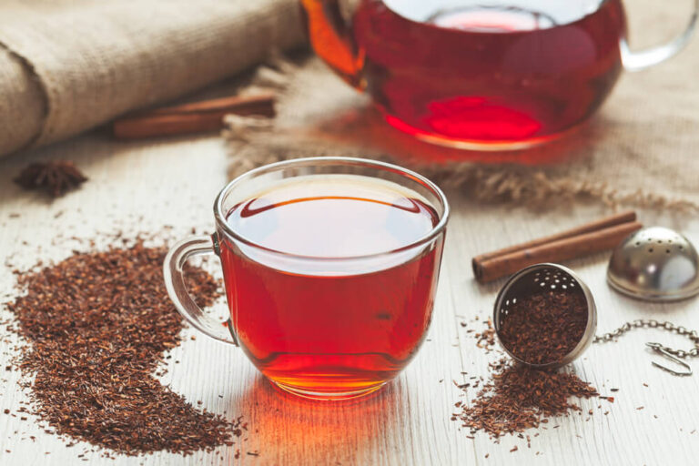 Traditional organic rooibos tea in rustic style