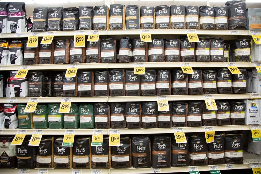 Peet's coffee on a supermarket shelf