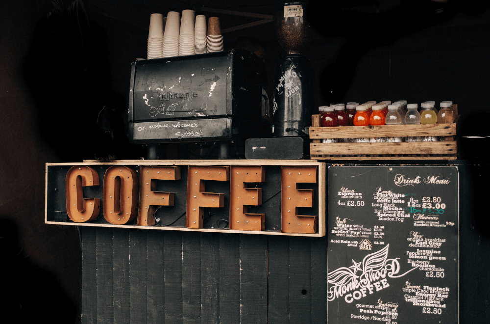 coffee menu outside the shop