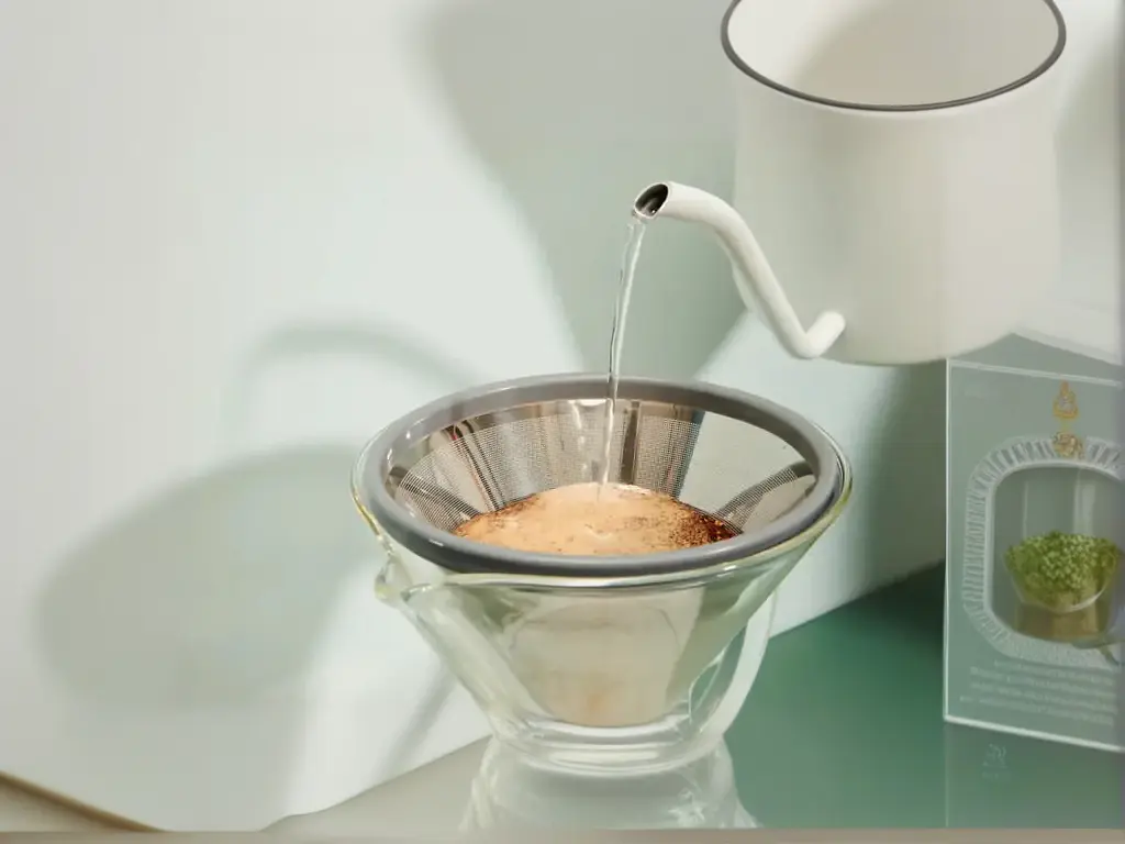 Pouring hot water into a reusable coffee filter