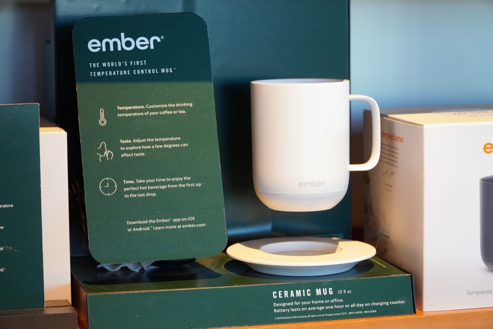 Ember Temperature Control Ceramic Cup on display in Starbucks Coffee