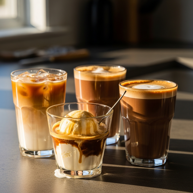 a collection of colorful iced and hot coffee drinks in diffe 20260413 063525