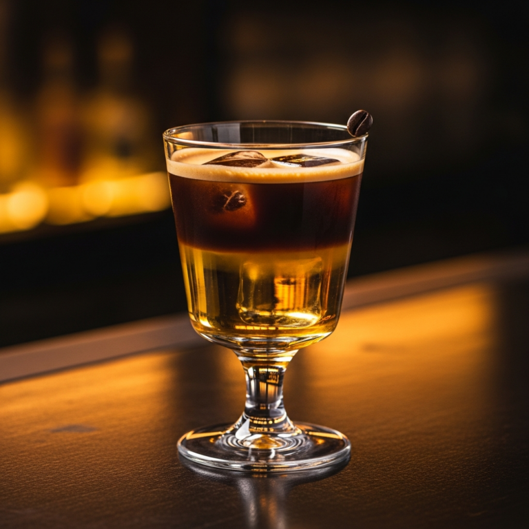 Carajillo coffee cocktail in stemmed glass with espresso and Licor 43