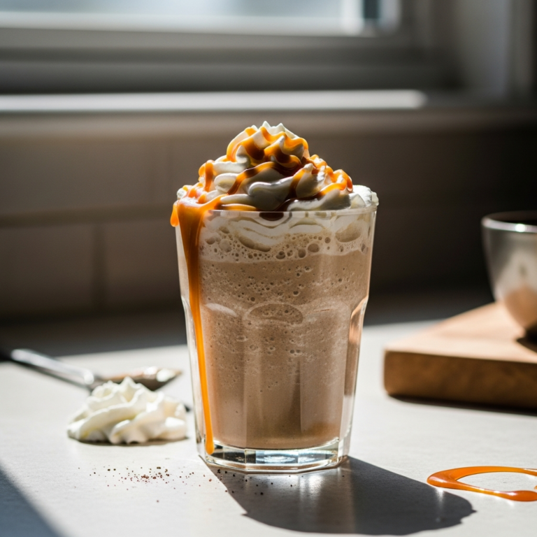Professional photograph related to: Starbucks Caramel Frappuccino Recipe (Copycat). High quality, ed