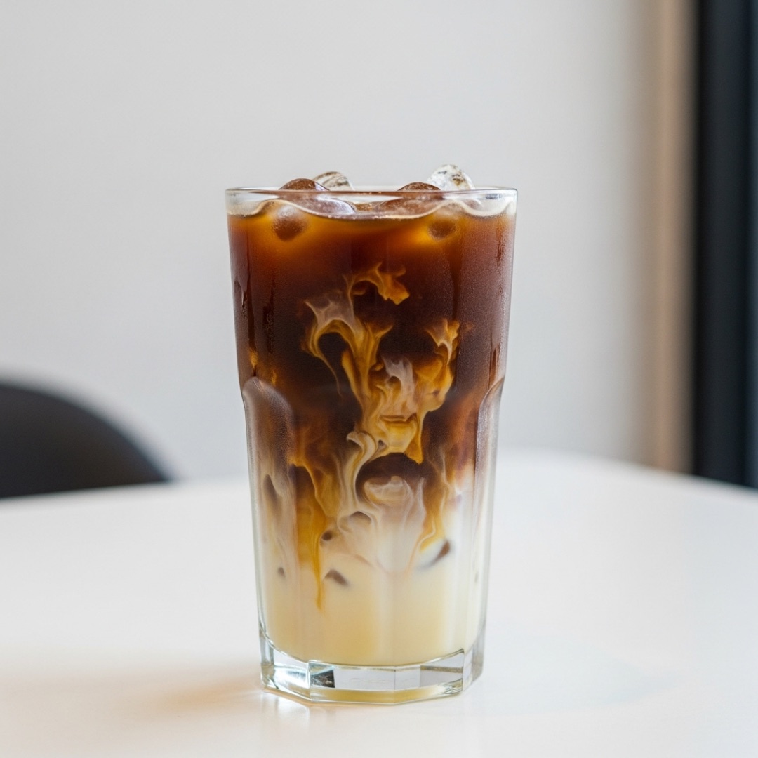 Thai iced coffee with condensed milk over ice