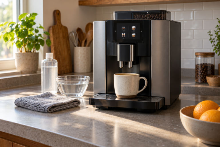 Illustrative superautomatic bean-to-cup espresso machine; not the exact Jura E8 NAD model.