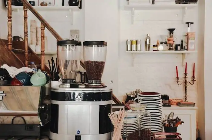 Coffee grinder machine full of coffee beans