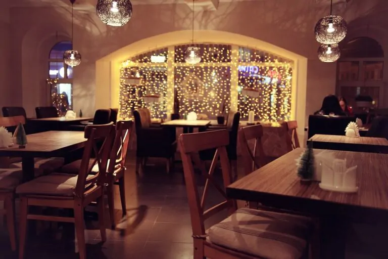 Wooden furniture in a coffee shop.